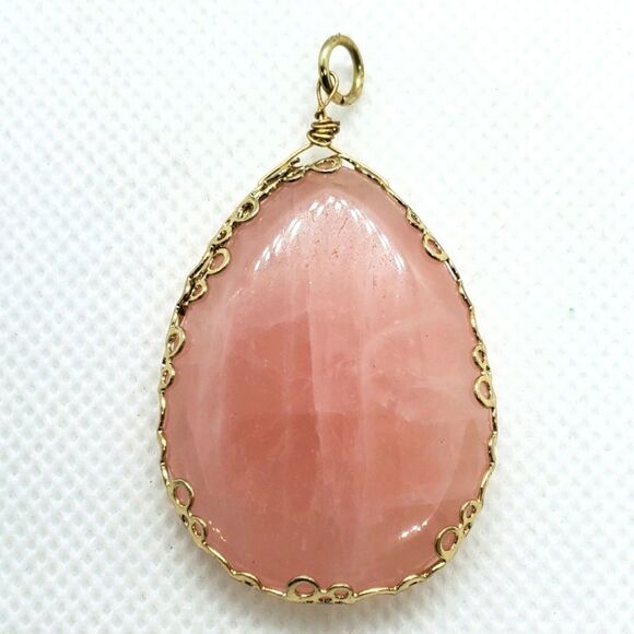 Rose Quartz Gold Framed Teardrop Pendant - Picture 1 of 3